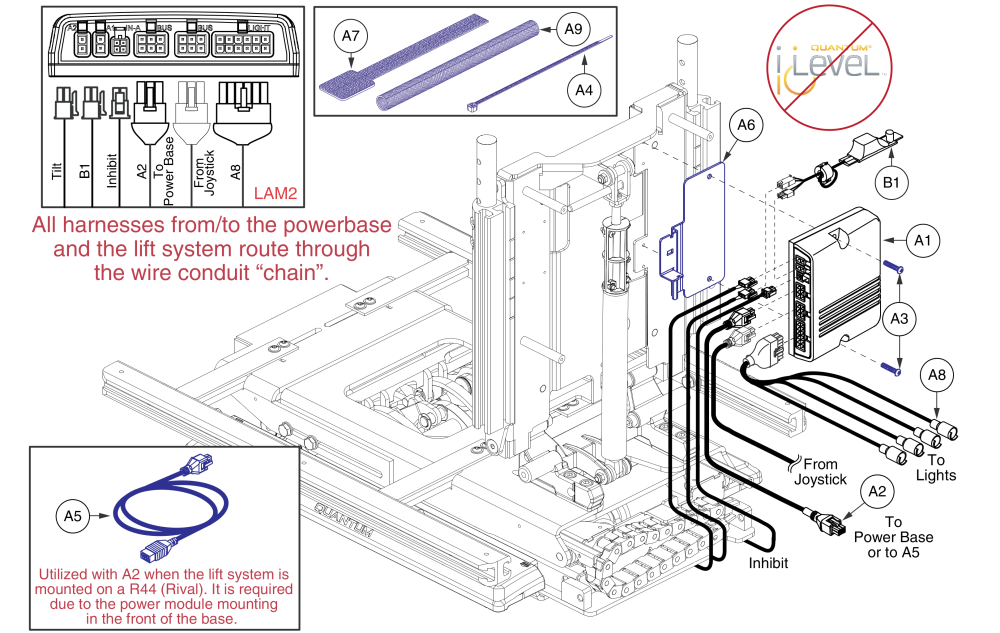 Lights Thru Lam2, Lift & Tilt, Q-logic 2 / Ne+ - Reac Lift / Non I-level parts diagram