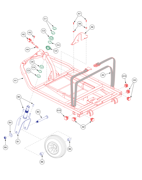 Celebrity X, X Le, Dx Front 3 Wheel Frame Assy W/ Fork parts diagram