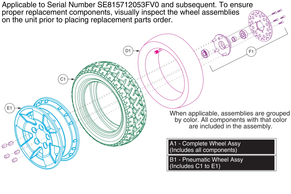 Wheel Assembly, Low Profile Front Pneumatic Wheel W/ Disc.  (s/n Se815712053fv0 And Sub.), Pursuit Xl - S714 parts diagram