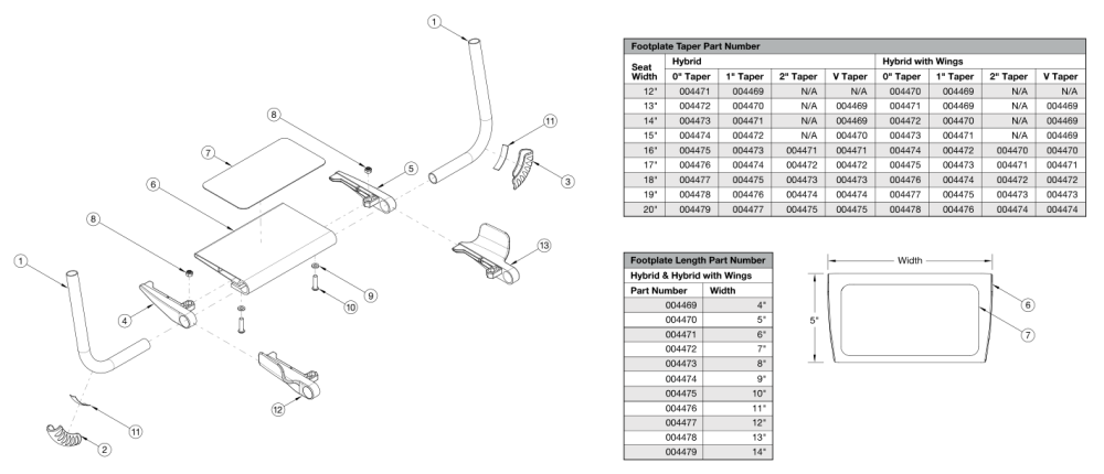 Rogue2 Footrest - Hybrid Angle Adjustable parts diagram
