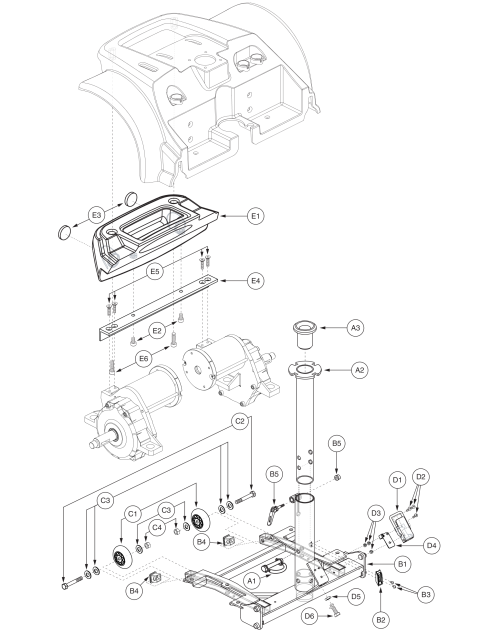 Z-chair Gc Rear Frame Assy W/ Seat Post, Bumper, And Anti-tip Assy (version 1) parts diagram