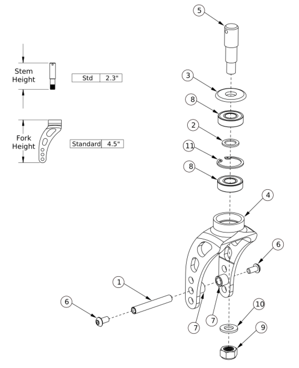 Ethos Caster Fork And Stem parts diagram