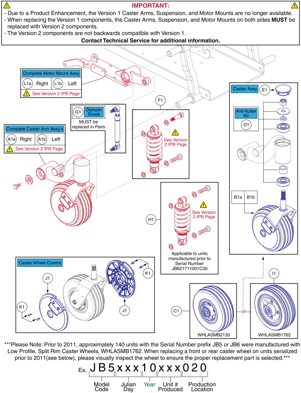 Front Caster Arm Assy, Standard Suspension, Ver. 1, Q6 Edge parts diagram