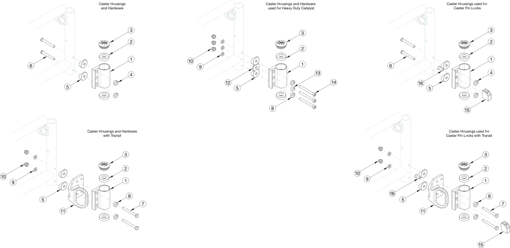 Catalyst 4 Caster Housing parts diagram