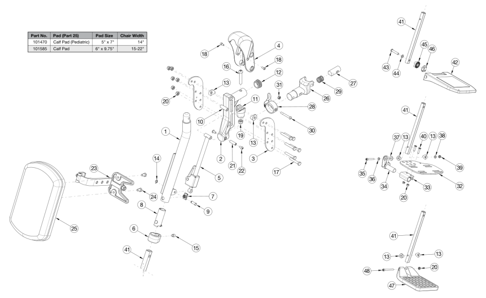 Pro Elevating Leg Rest parts diagram