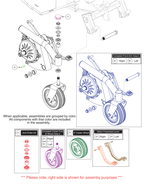 Front Caster Arm W/ Motor, Power Seat, Jazzy Select 6 2.0 parts diagram