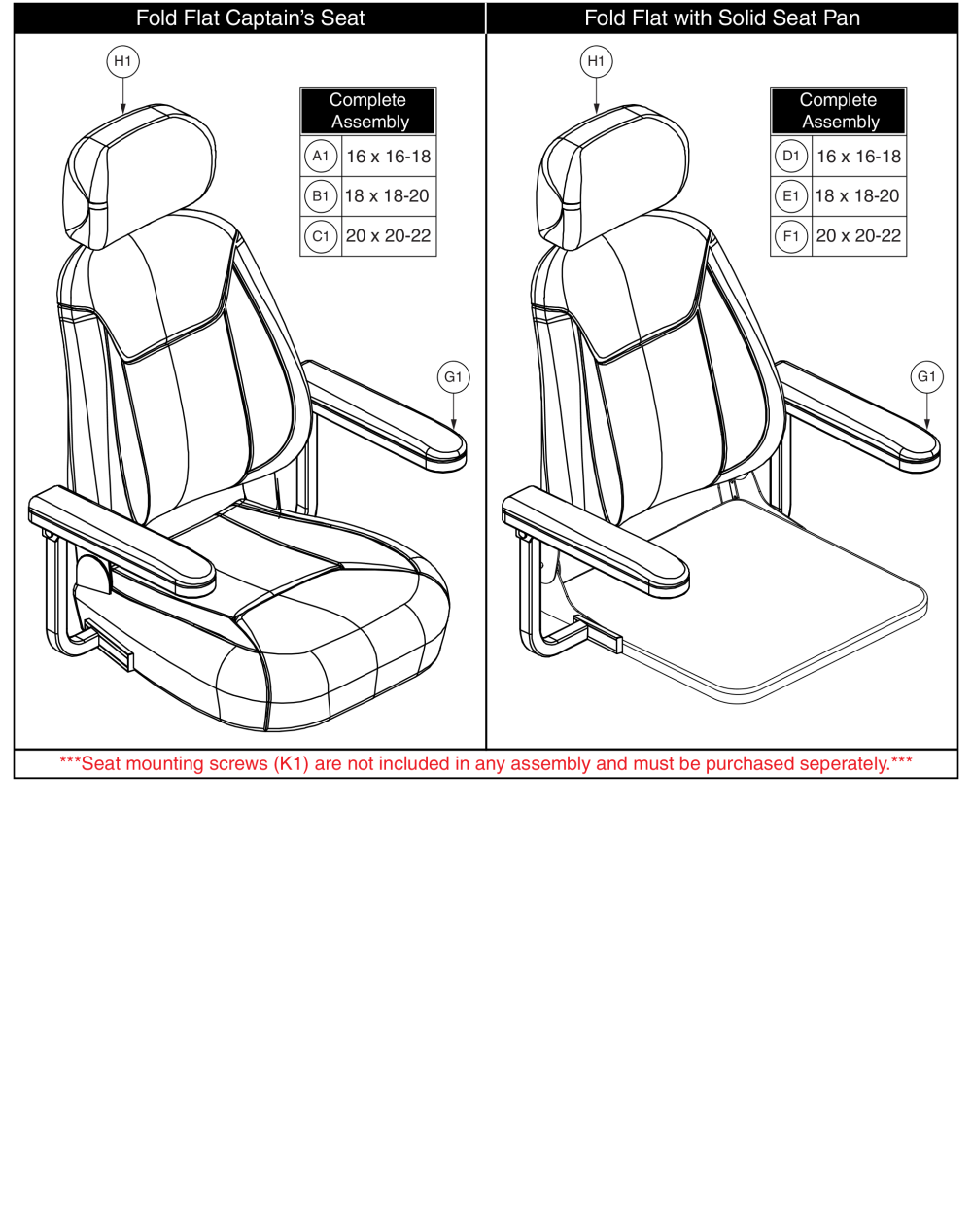 Fold Flat Captain Seat & Captain Seat W/ Solid Seat Pan parts diagram