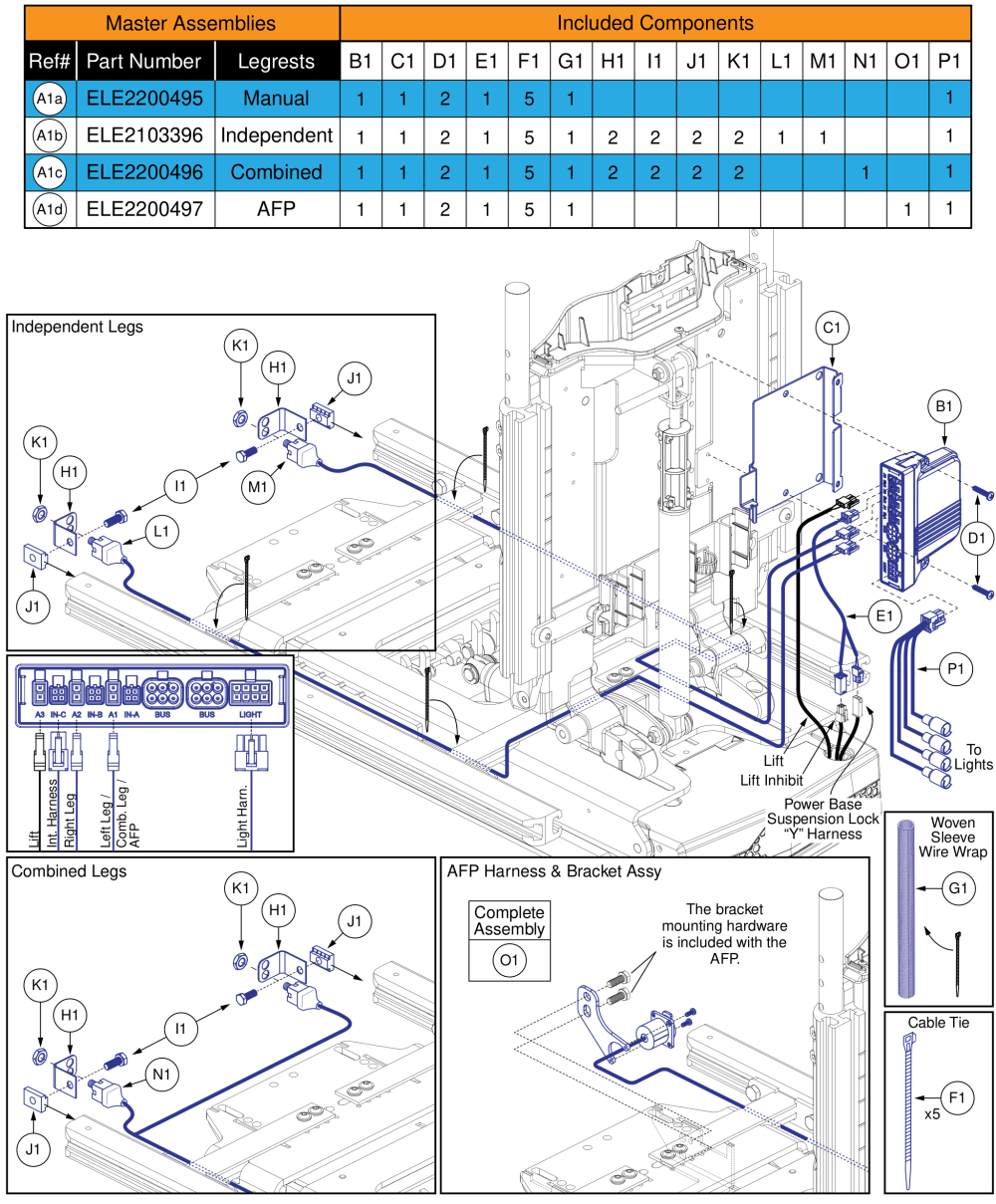 Ql3 Am3l, Tb3 Lift W/ Ilevel (q6 Edge Series, R-trak, Stretto Full Seat Lights) parts diagram