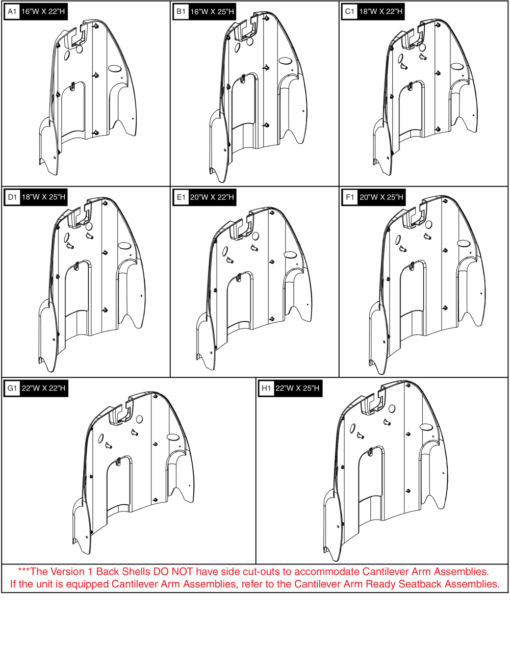 Seat Back Shells, Version 1, Tru-comfort parts diagram