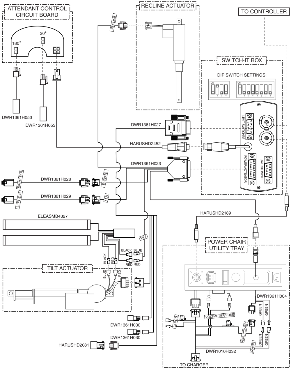 Electrical Diagram - Tilt / Recline / Independent Legs, Switch-it parts diagram