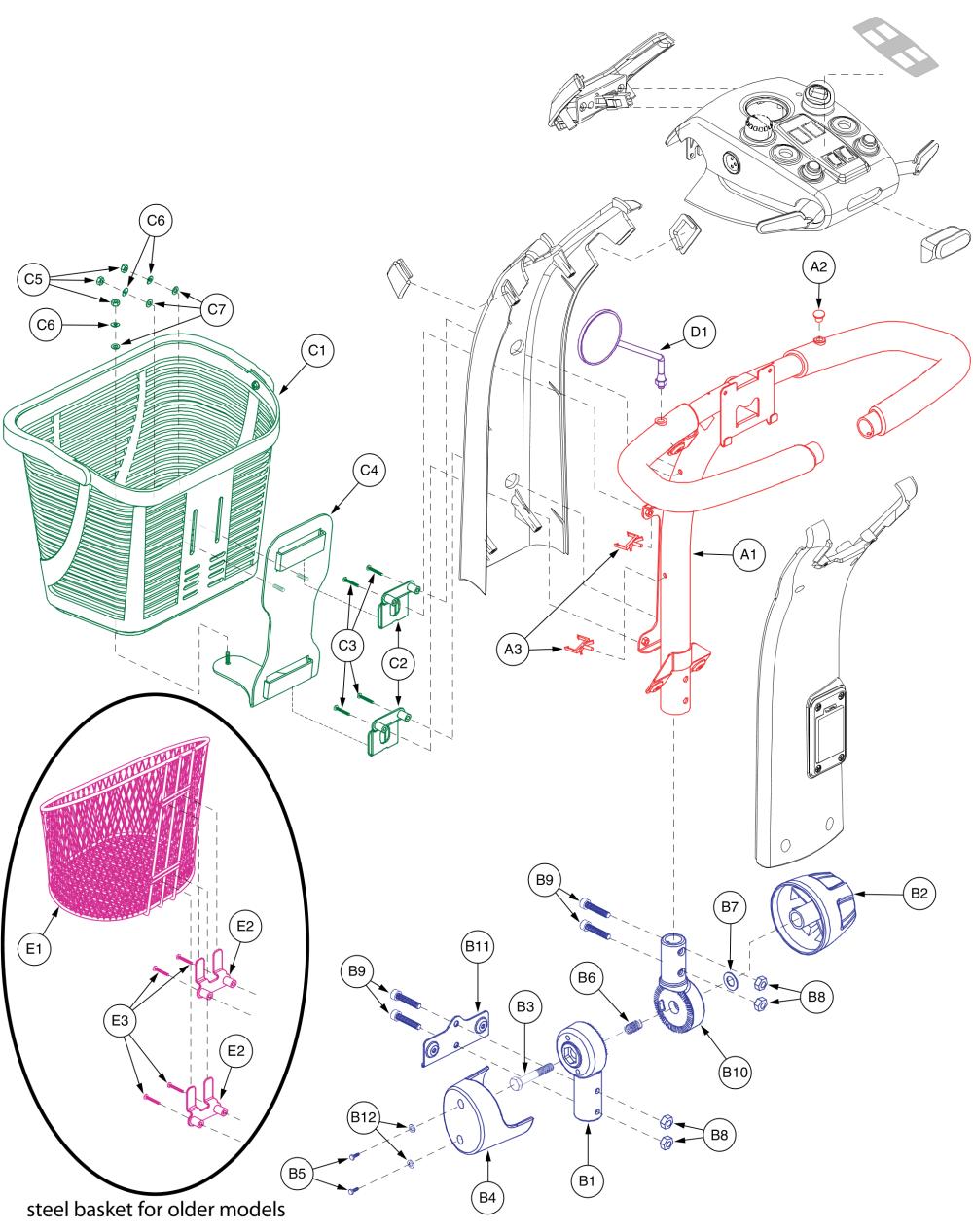 Celebrity X Tiller Assembly.  (3-whl S/n S9507108001c30 And Sub. / 4-whl S/n S9607108001c30 And Sub.) parts diagram