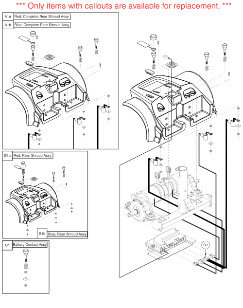Rear Shroud Assy, Gc (version 1) / Gc2 / Gc3, Go-chair / Z-chair parts diagram