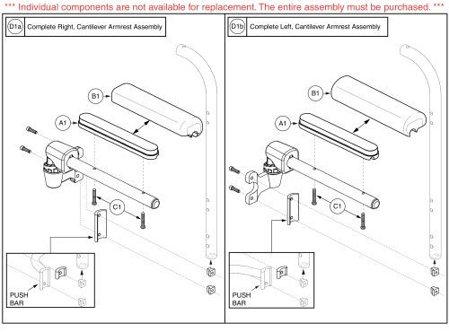 Desk Length, Left / Right, Back Cane Mounted Cantilever Armrest parts diagram