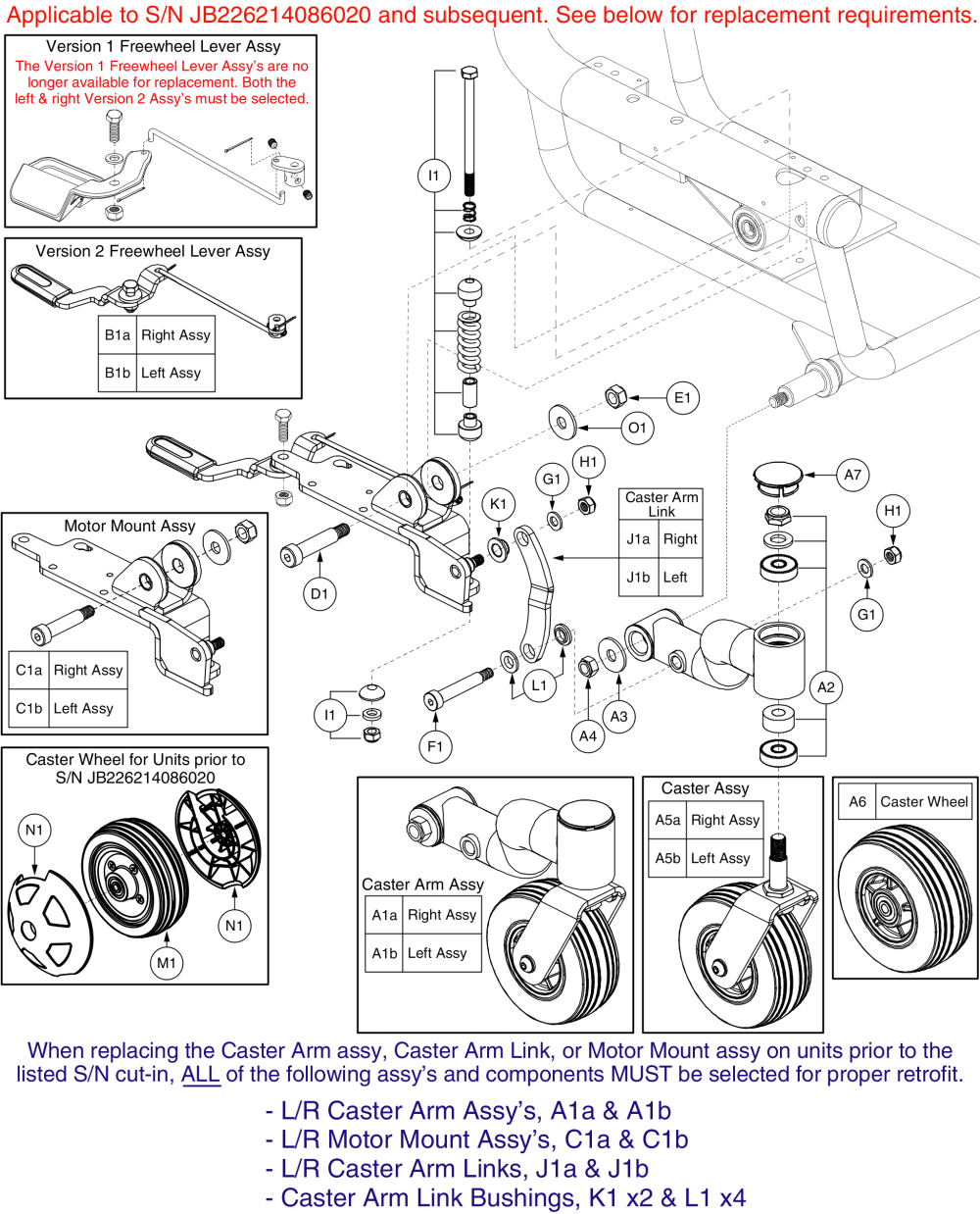 Front Caster Arm, Active Trac Suspension, Motor Mount, & Freewheel Lever  Assy's, J6 parts diagram