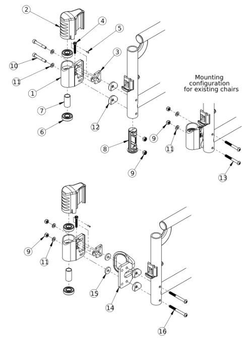 Spark Performance Caster Housing For Swing Away Frame parts diagram