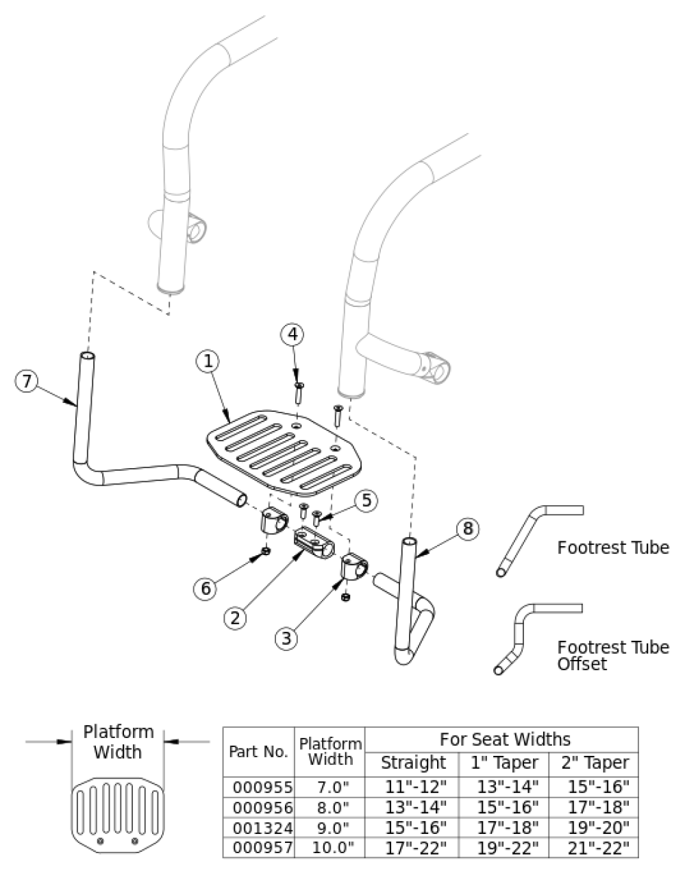 Rigid Angle Adjustable Flip Under Footrest parts diagram