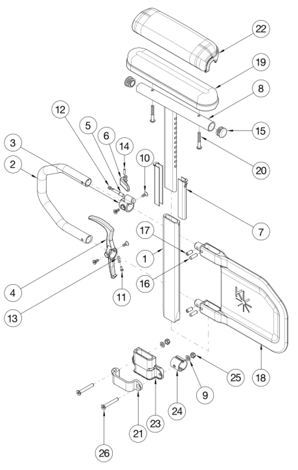Flip Armrests - Height Adjustable Tall T-arm parts diagram