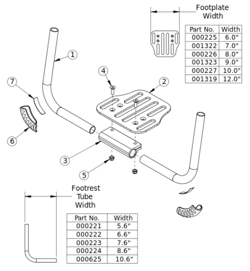Rigid Angle Adjustable Footrest parts diagram