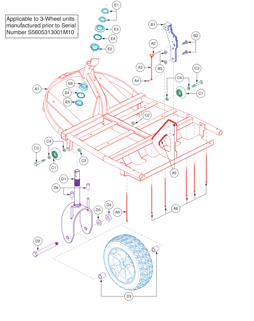 3 Wheel Front Frame, Version 1, S5605313001m10 - Prior parts diagram