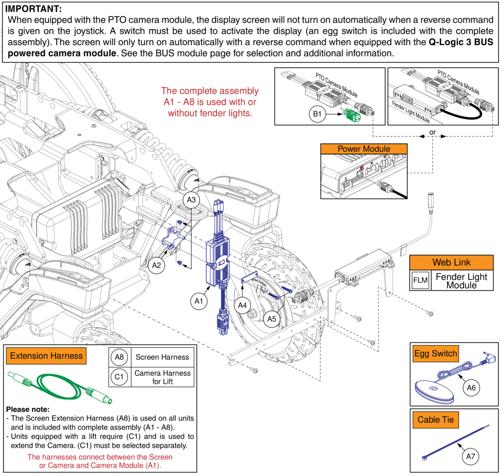 Pto Backup Camera Module, Ql3, 4front 2 parts diagram