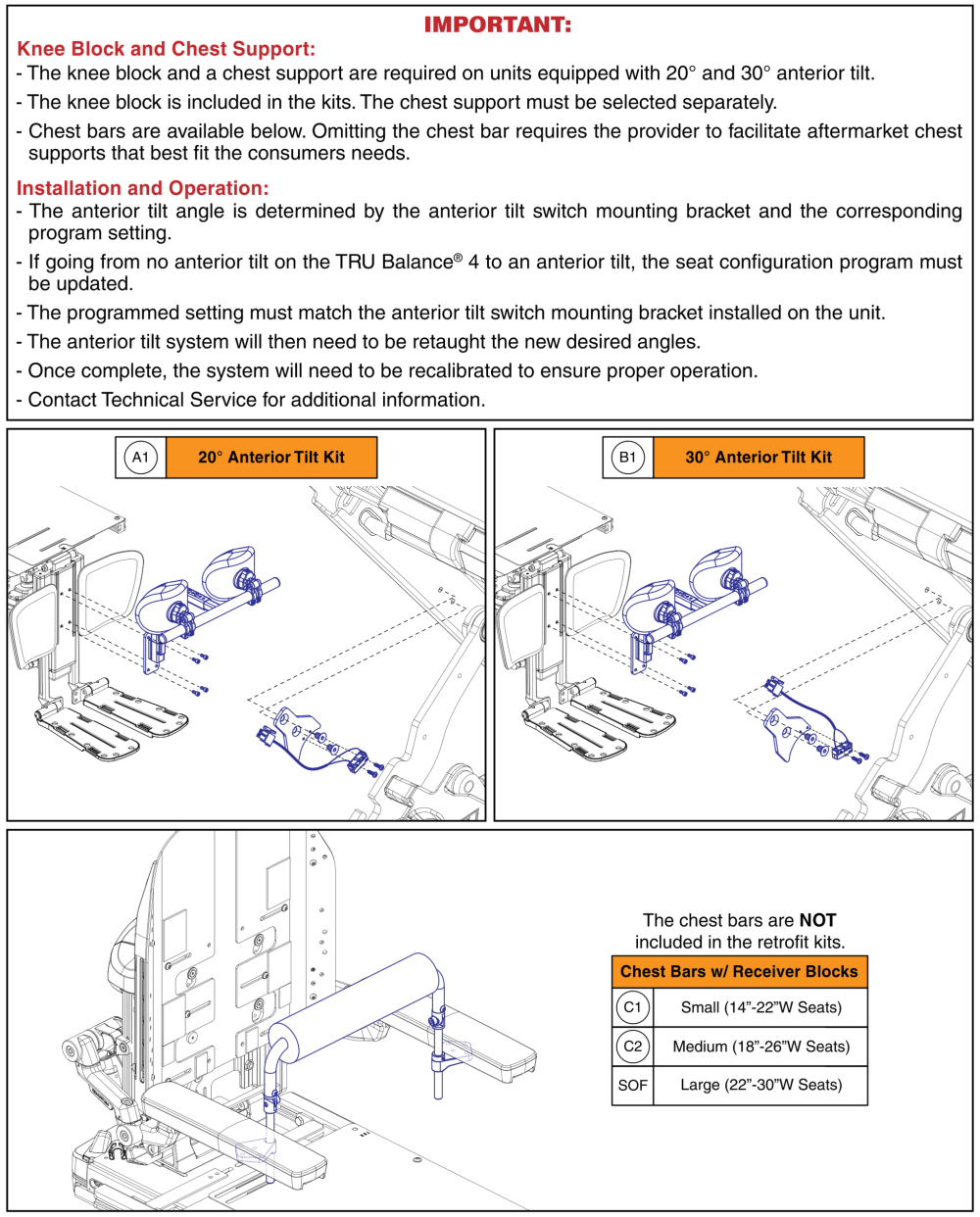 Anterior Tilt Angle Retrofit Kits, Tru Balance® 4 parts diagram
