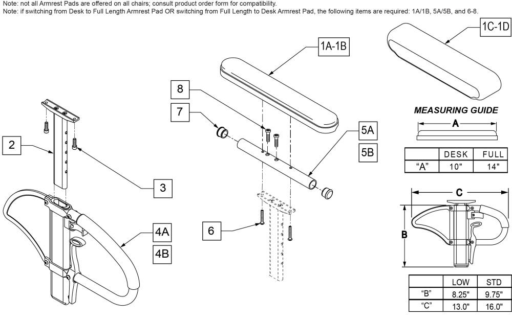 Single Post Height Adjustable Armrest (power) parts diagram