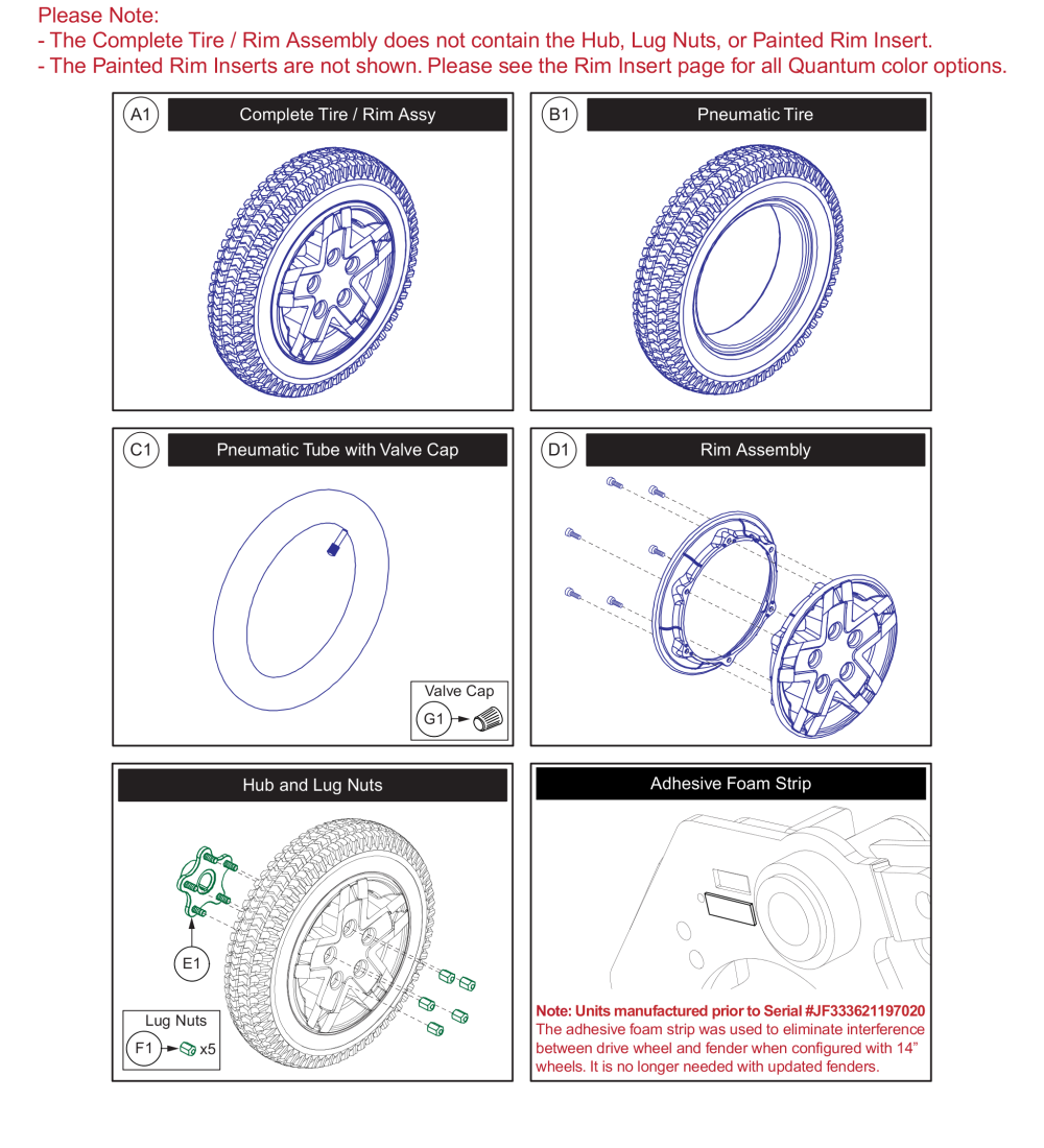 Pneumatic Drive Wheel, 5-spoke, Black Rim/black Tire, Q6 Edge 3 Stretto parts diagram