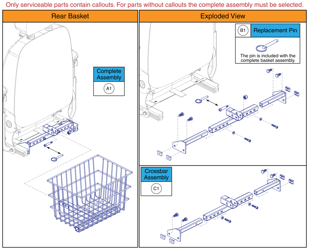 Rear Basket Assembly, Q-captains Seat W/ Tb Flex Seat Frame parts diagram