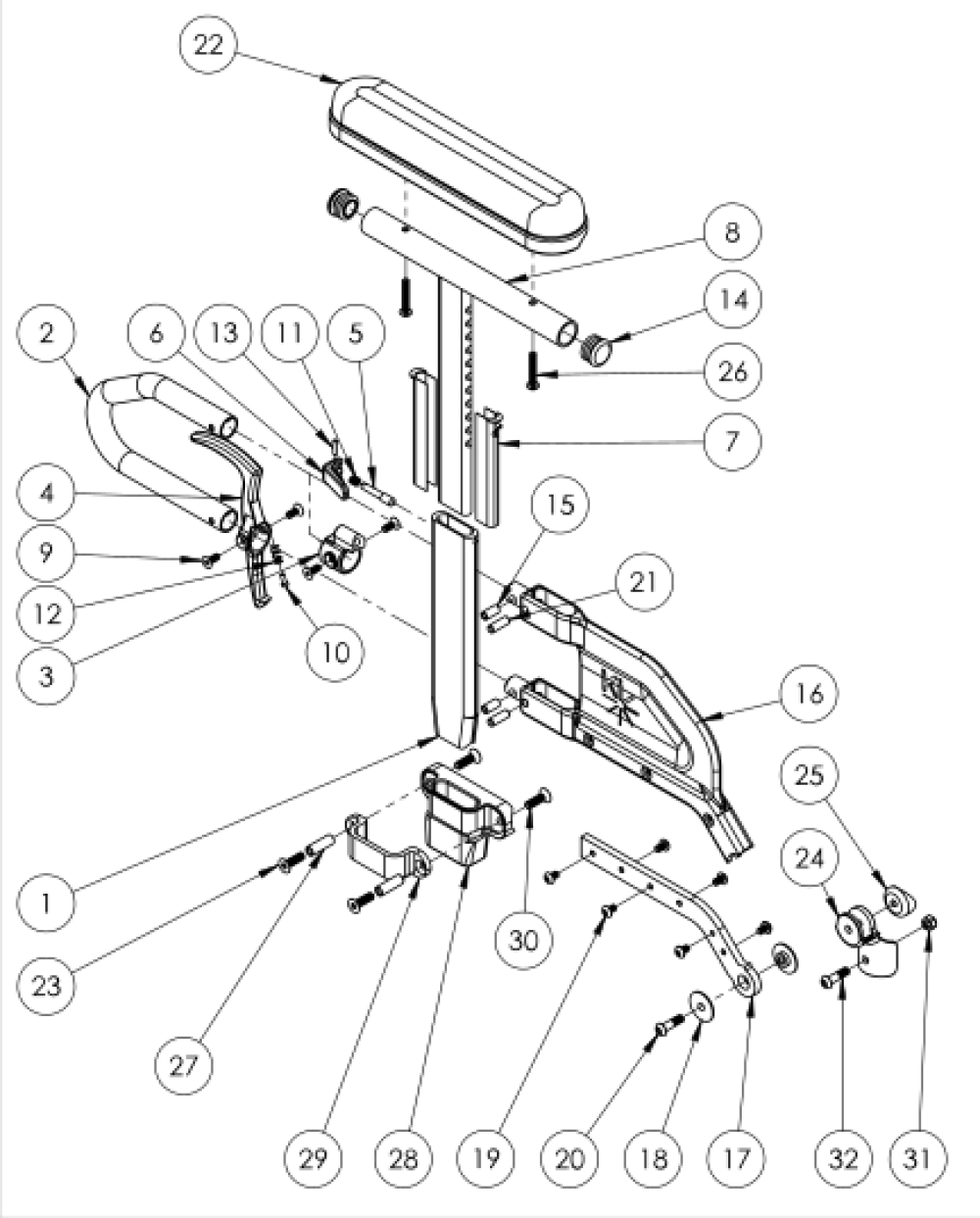 Catalyst 4 Height Adjustable Flip Back T-arm parts diagram