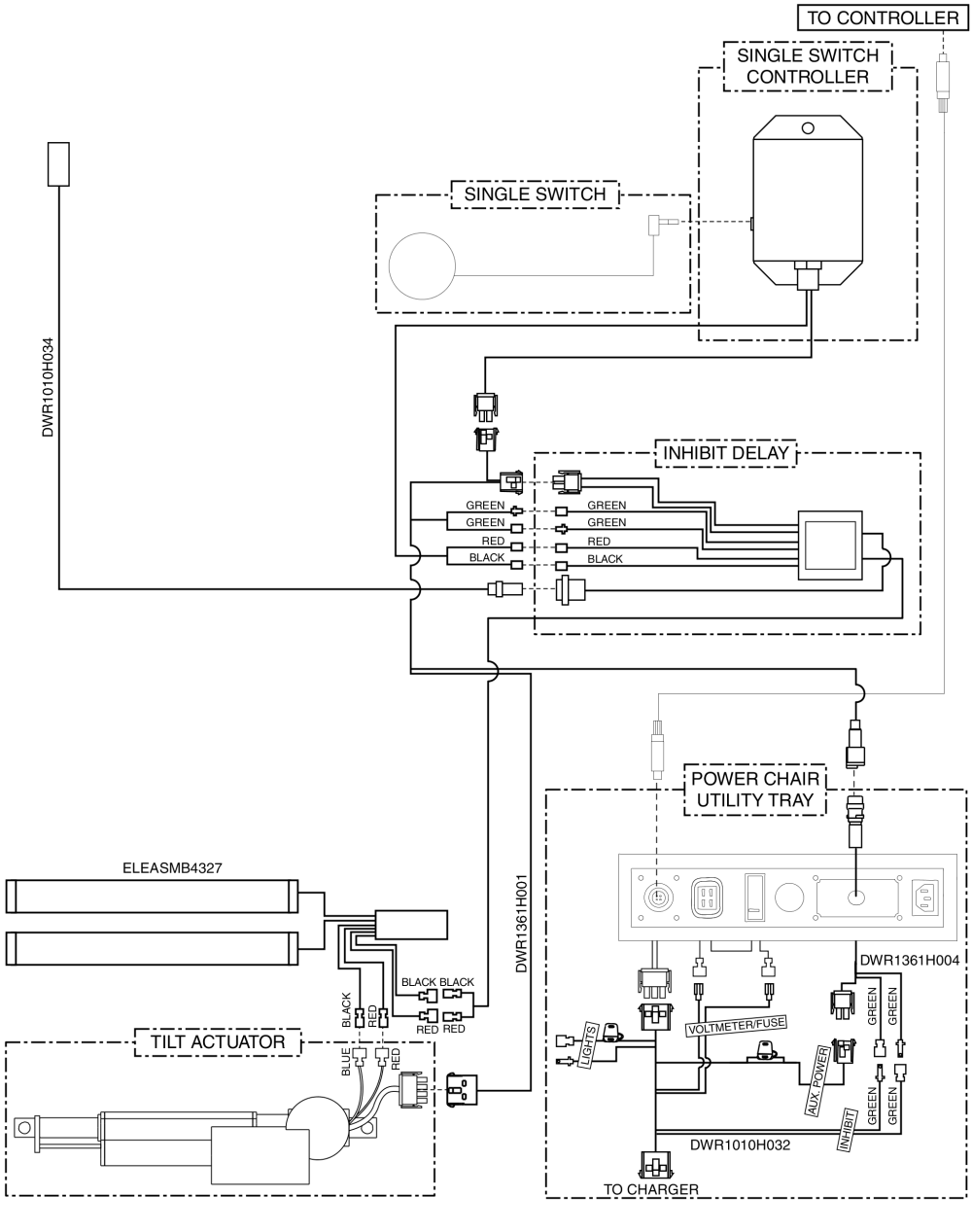 Electrical Diagram - Tilt Thru Single Switch, Remote Plus / Vsi, Gen 1 parts diagram