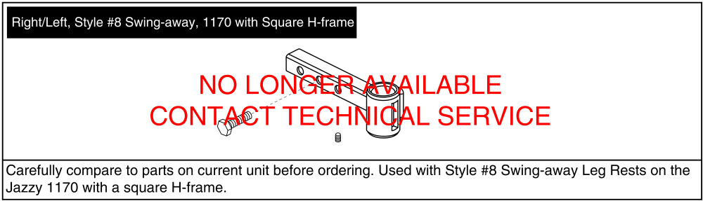 Legrest Hanger - Style #8 Swing-away For 1170xl W/square H-frame parts diagram