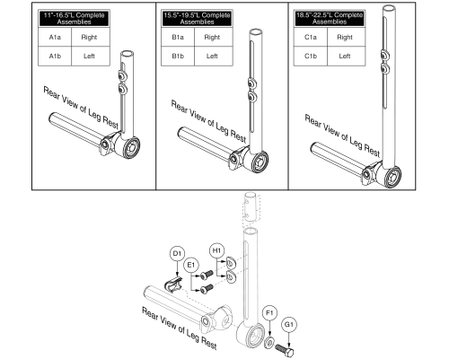 Style #8 Multi-axis Lower Legrests, Large (used With 6+ Inch Wide Footplates) parts diagram