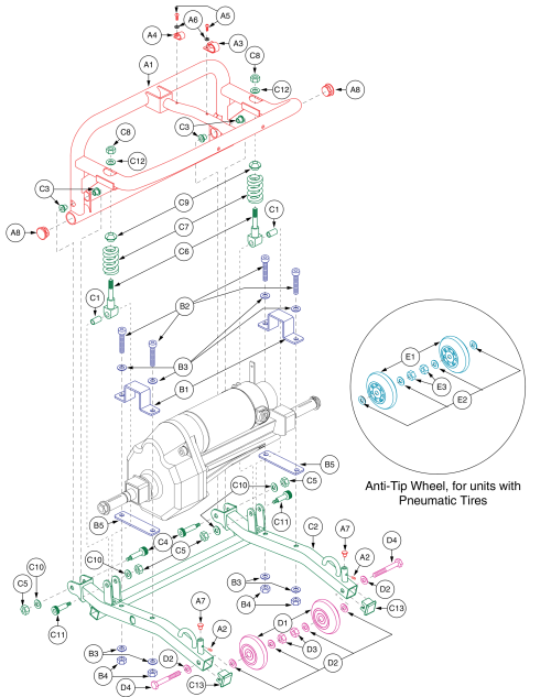 Celebrity Xl Rear Frame Assy W/ Springs, Anti-tips, & Transaxle Mount parts diagram