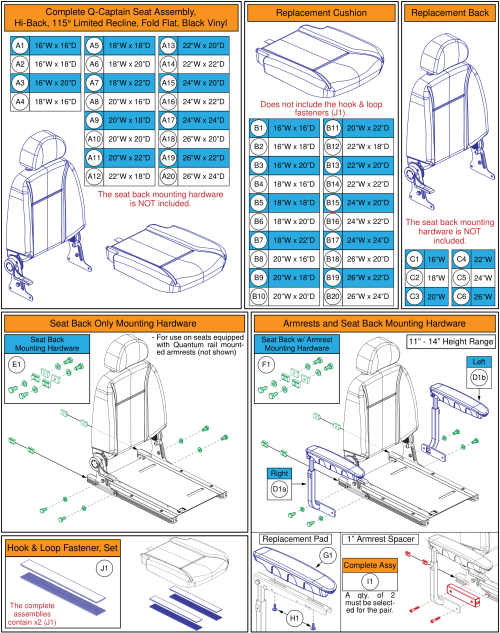 Q-captain Seat, Hi-back, 115°ltd Recline, Fold Flat, Black Vinyl parts diagram