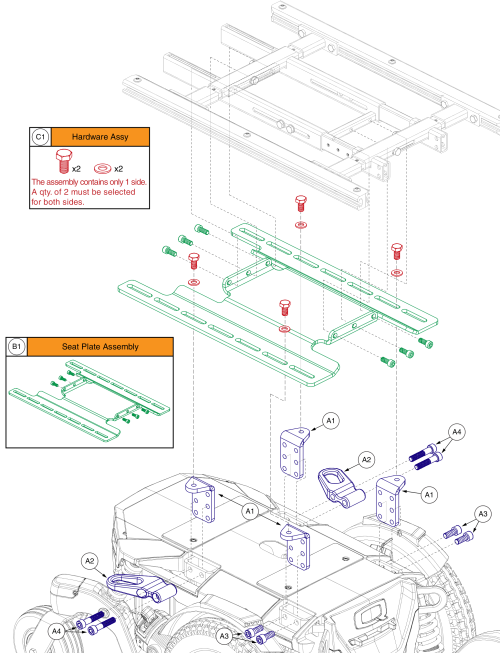 Tb3 Static Seat Interface, Edge 3 Stretto parts diagram