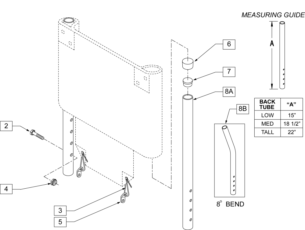 7/8 Non-push Handle Backrest parts diagram