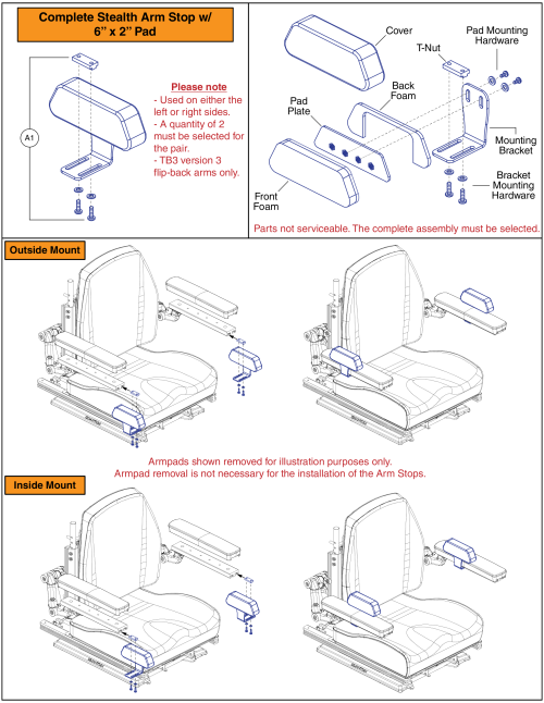 Stealth Arm Stops - Tru Balance® 3 Flip-back Arms parts diagram