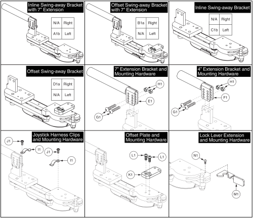 Version 1 Swing-away Joystick Brackets And Components parts diagram