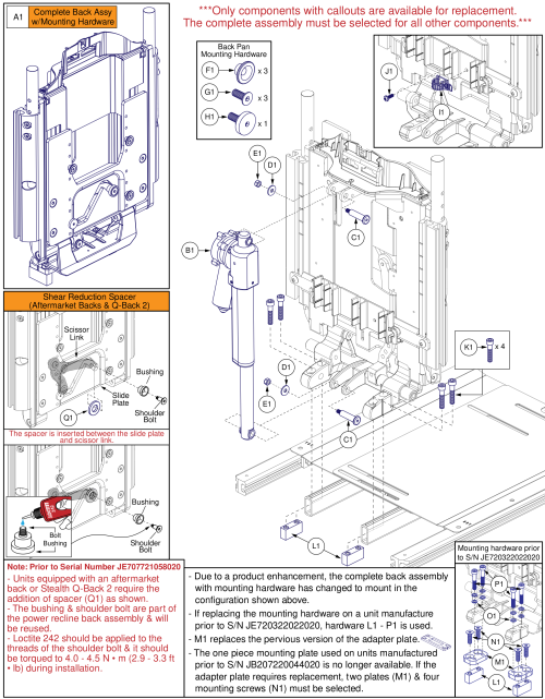 Recline Back Assy, Static Base, Tb3 Redesigned Back parts diagram