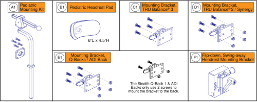 Stealth Pediatric Headrest Bracket, Pads, And Mounts parts diagram