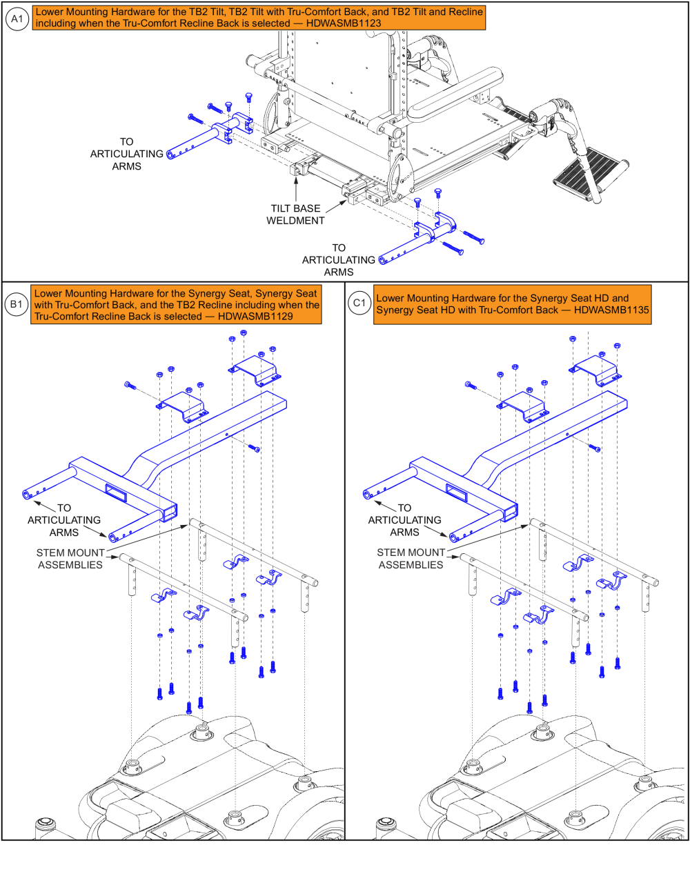 Articulating Vent Tray Lower Mounting Hardware parts diagram