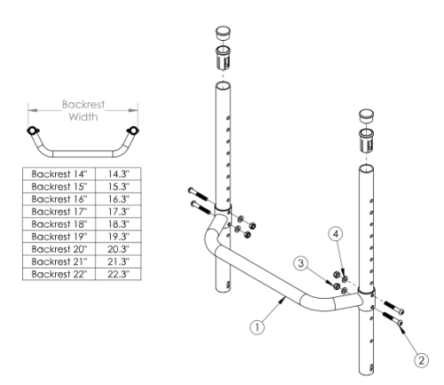 Tsunami Al Fixed Height Backrest With Adjustable Height Rigidizer Bar - Growth parts diagram