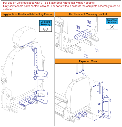 Oxygen Tank Holder, Q-captains Seat W/ Tb3 Static Seat Frame parts diagram