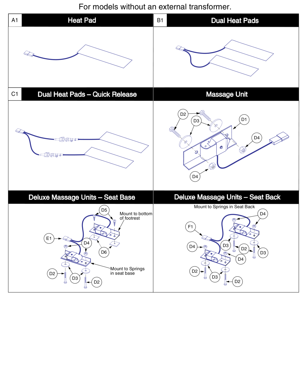 Heat And Massage Components, Internal Transformer parts diagram