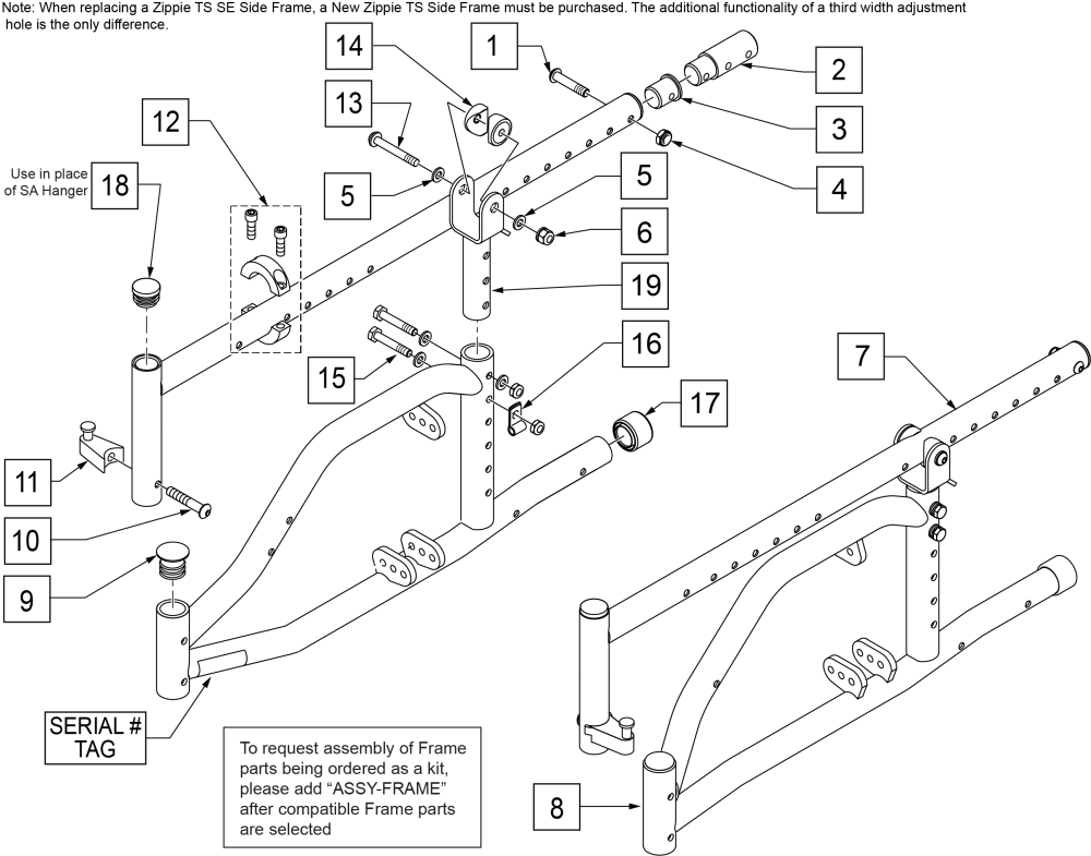 Side Frame (folding Frame) Prior To S/n Z1a-038633 & Z1se-013380 parts diagram