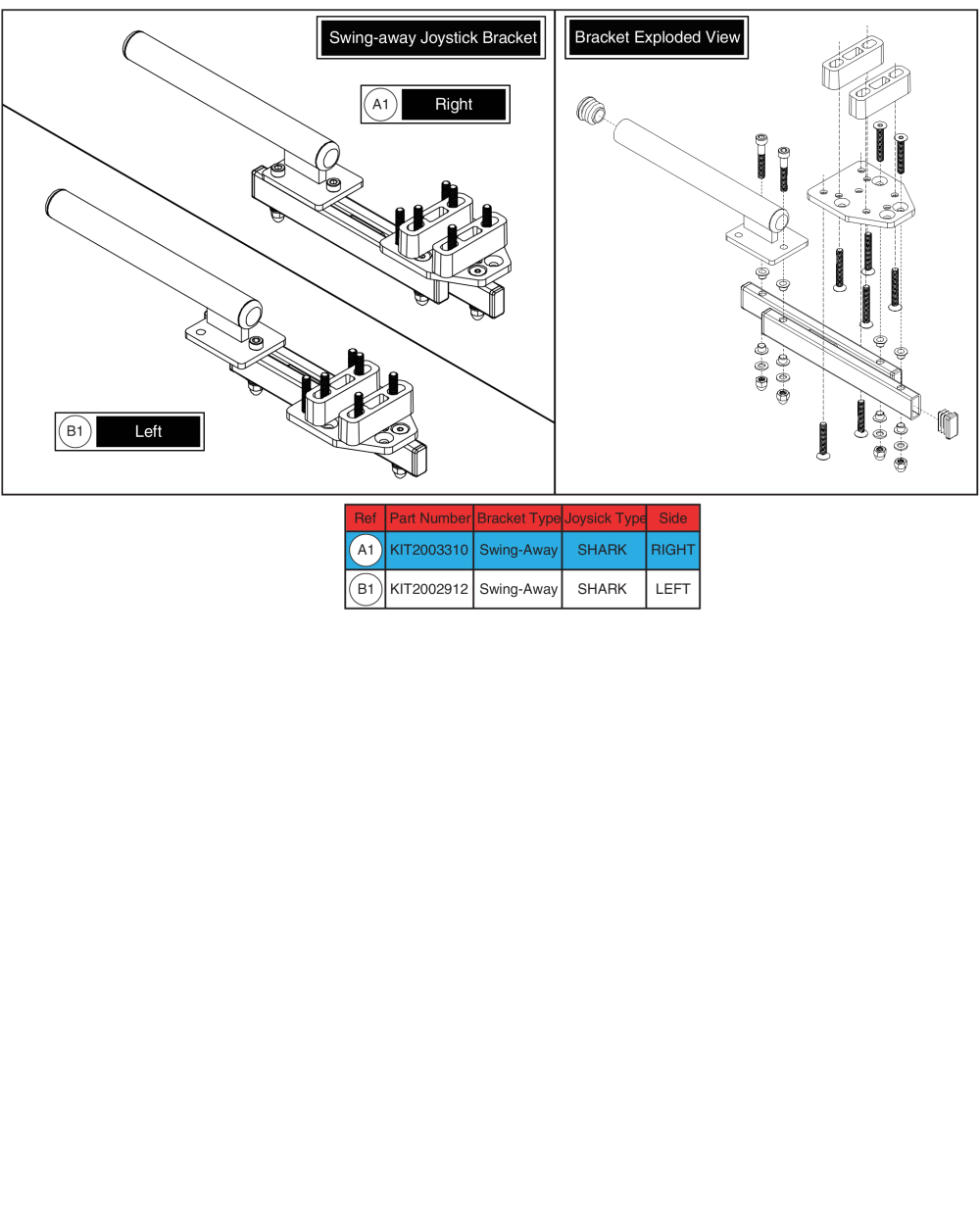 Shark Swing-away Joystick/accessory Bracket parts diagram