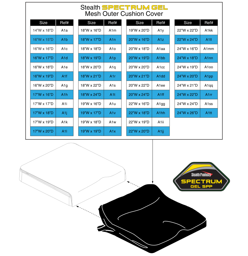 Outer Cover, Mesh - Stealth Spectrum Gel parts diagram