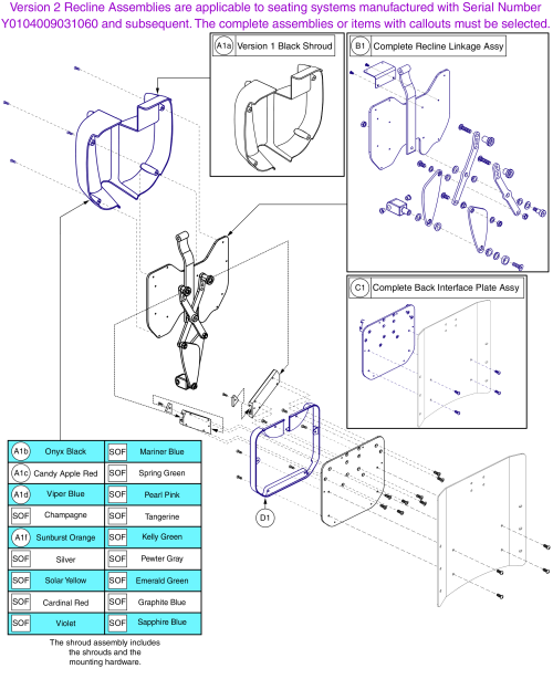 Back Shroud, Linkage, And Interface Plate V2, Tb2 Recline parts diagram