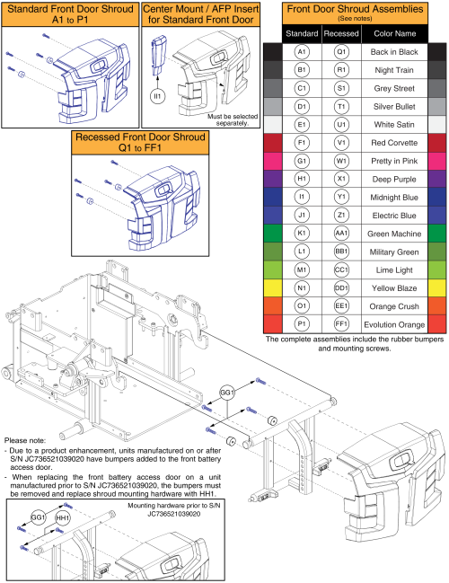 Front Battery Door Shroud Assy's, Q6 Edge Hd parts diagram