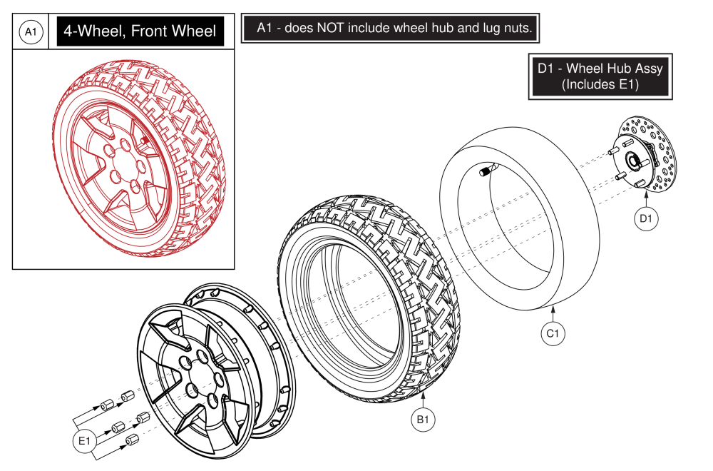 Front Pneumatic Wheel Assy, Px4 parts diagram